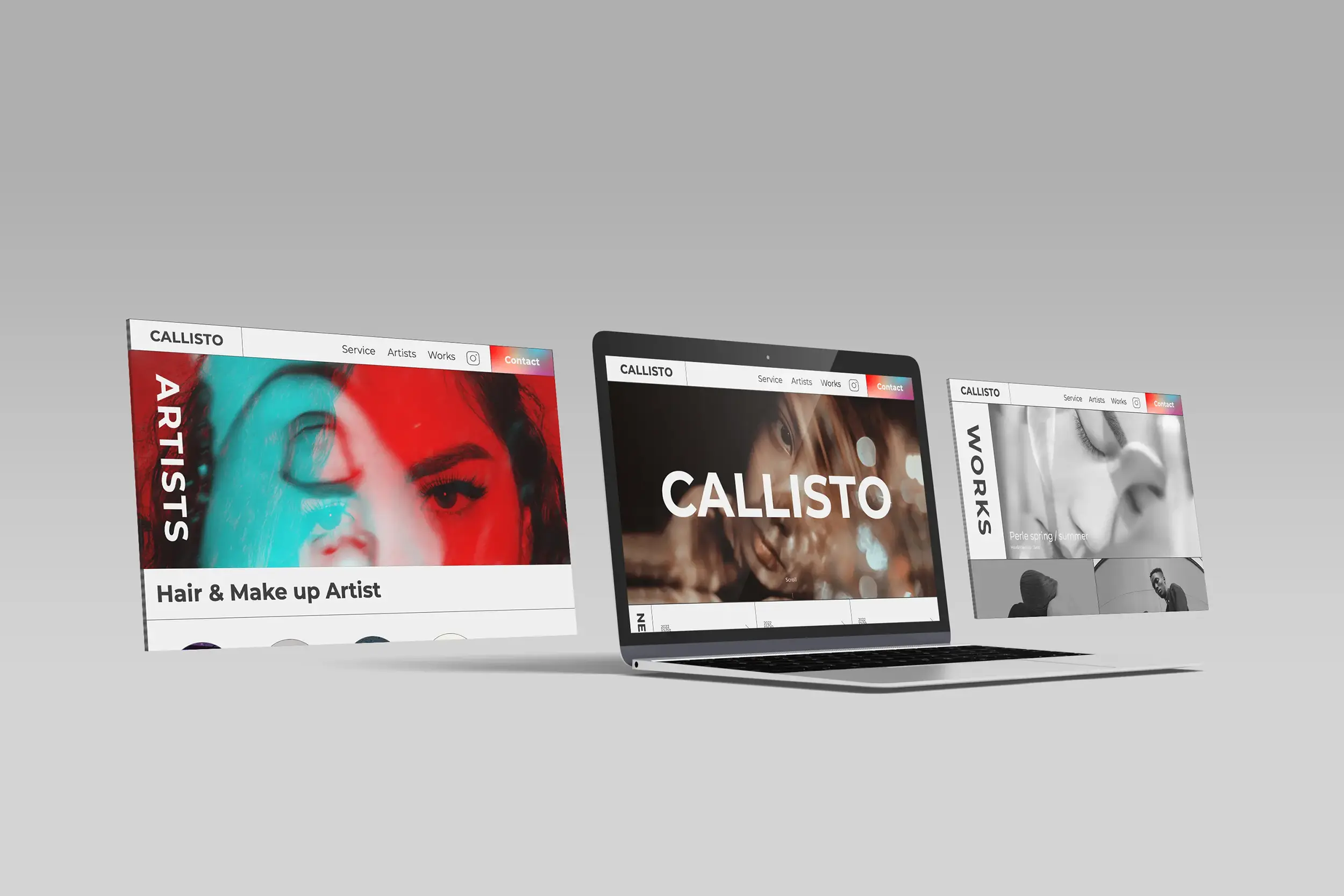 仮想サイトのコーポレートサイトを表示したラップトップのモックアップ画像